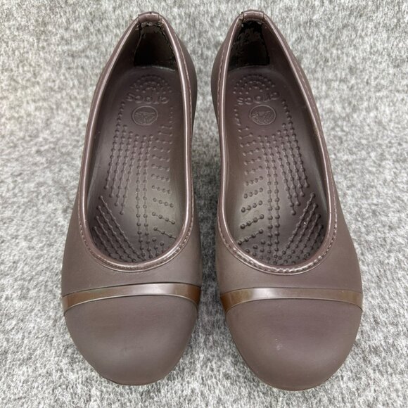 ✅Crocs Lena Womens 7W Cap Toe Wedge Brown Slip-On Heel Pumps Casual Comfort Shoe - Picture 4 of 11